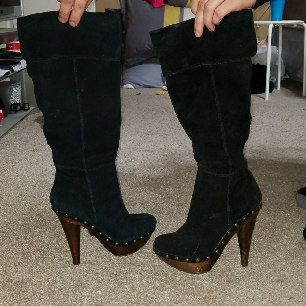 Bakers knee high black studded boots